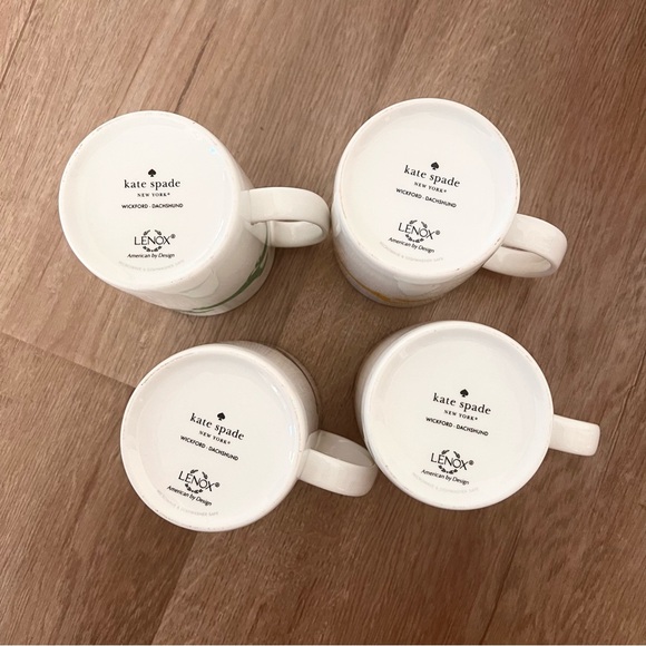 4 PCs Kate Spade Lenox Wickford Dachshund Coffee Mugs Dog Green Navy Yellow - Picture 4 of 5